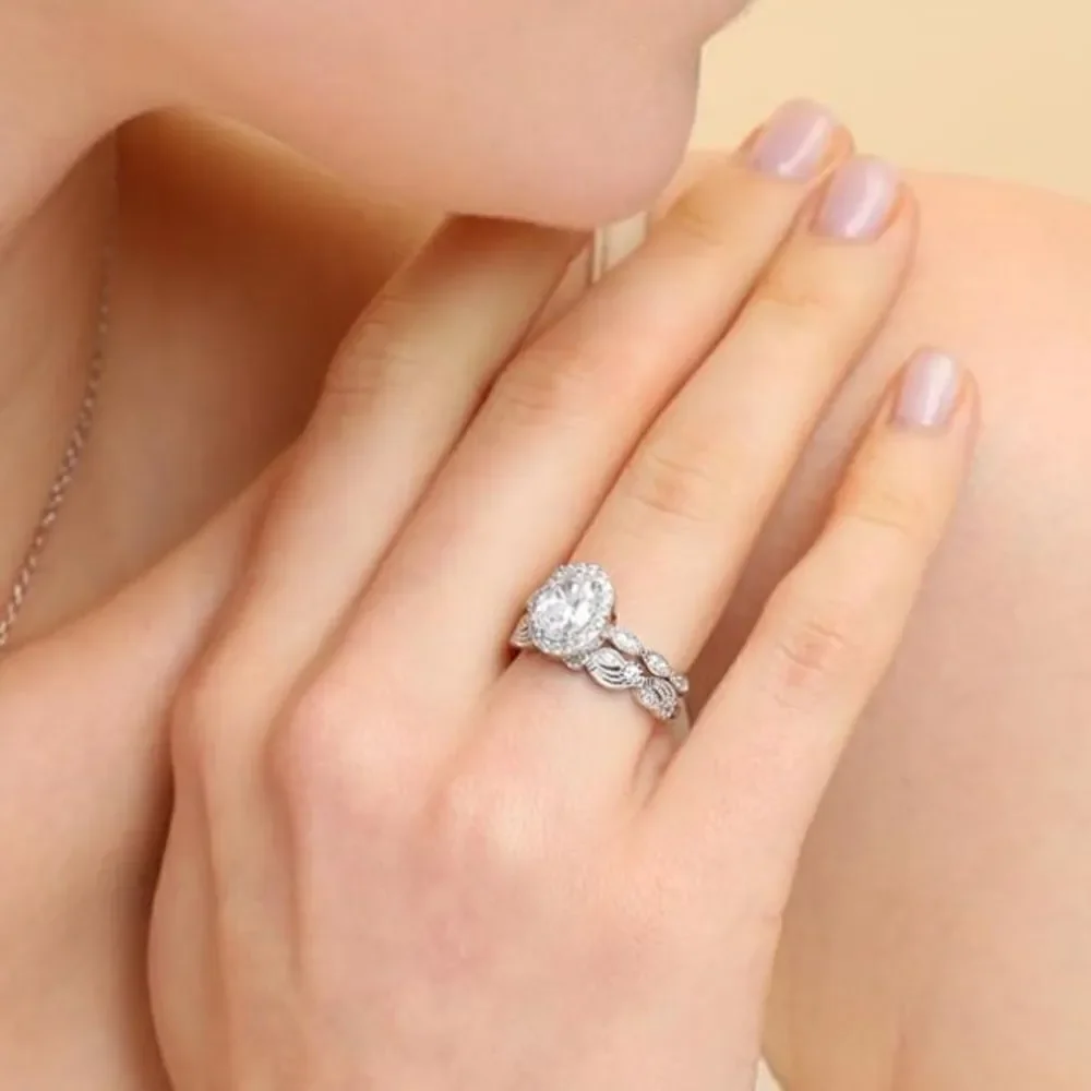 Oval Cut Engagement Ring Band Stack